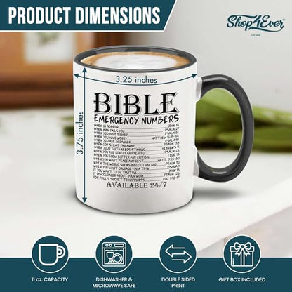 shop4ever Bible Emergency Numbers Scripture 11 oz Ceramic Mug Black Handle