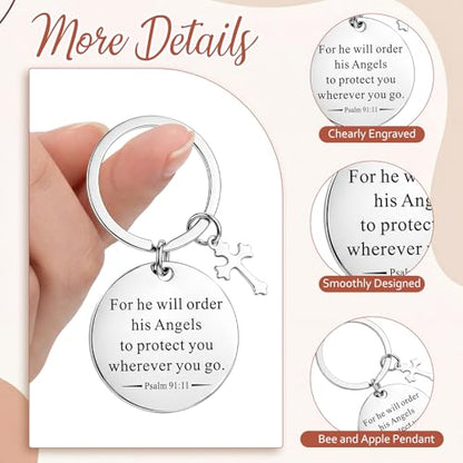 Nosiny 9 Pcs Christian Gift for Women Bulk Bible Verse Religious Keychain Baptism Faith Flower Cross Inspirational Gifts - style: Cross