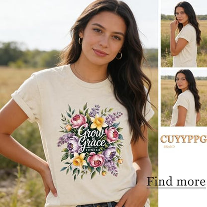 Christian T Shirts for Women God Jesus Faith Graphic Tees - color: Beige-h, size: Small