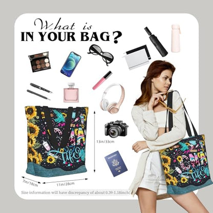 Tote Bag For Women, Tote Bag With Zipper Large Shoulder Bag For Women Travel, Work, Office, College, Nursing - color: Cna Life