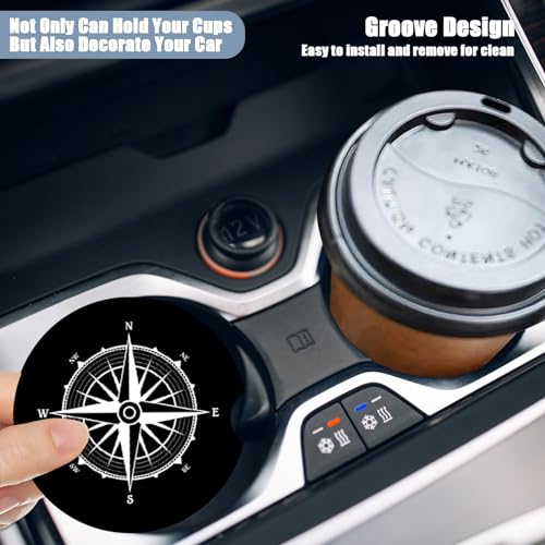 Cup Holders Car Coasters - Compass Absorbent Ceramic Coaster, Drink Cup Holder Coasters, Auto Accessories for Women & Men, Pack of 2 - color: Compass