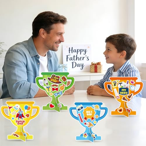 PAIVSUN 24Pcs Fathers Day Crafts for Kids, Make Your Own 3D Trophy for Dad, Father's Day Decorations Gifts DIY Crafts Kit for Classroom School Activities Home Party Favor Supplies - style: Fathers Day Trophy
