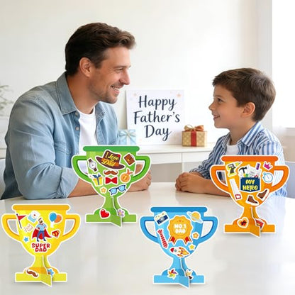 PAIVSUN 24Pcs Fathers Day Crafts for Kids, Make Your Own 3D Trophy for Dad, Father's Day Decorations Gifts DIY Crafts Kit for Classroom School Activities Home Party Favor Supplies - style: Fathers Day Trophy