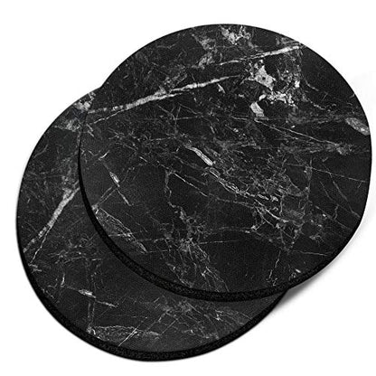 , Cloudy Black Marble Design Absorbent ROUND Fabric Felt Neoprene Car Coasters for Drinks, 2pcs Set - color: Cloudy Black Marble