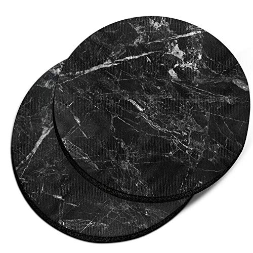 , Cloudy Black Marble Design Absorbent ROUND Fabric Felt Neoprene Car Coasters for Drinks, 2pcs Set - color: Cloudy Black Marble
