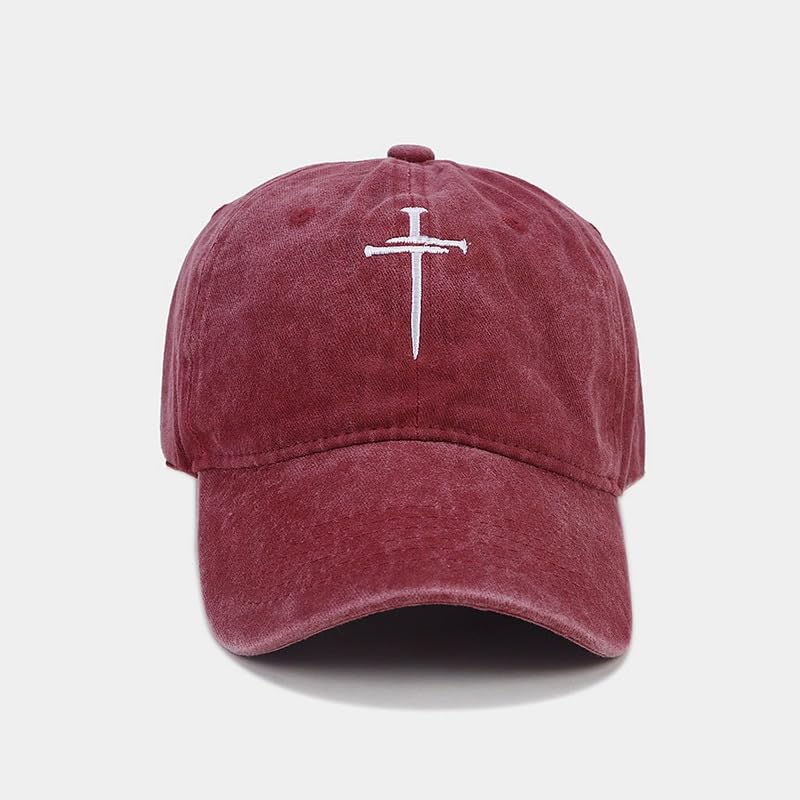 Quanhaigou Baseball Cap Dad Hat Adjustable Fashion Hats for Men Women Polo Trucker Unisex Style Headwear - color: Cross Nails Burgundy