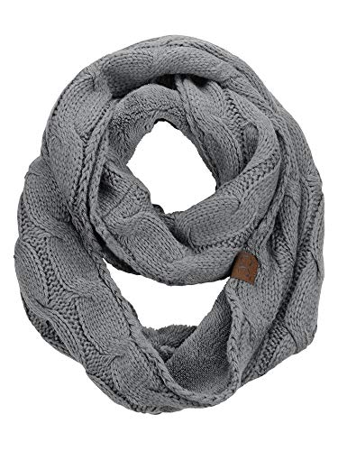 C.C Women's Winter Cable Knit Sherpa Lined Warm Infinity Pullover Scarf - color: Light Melange Grey