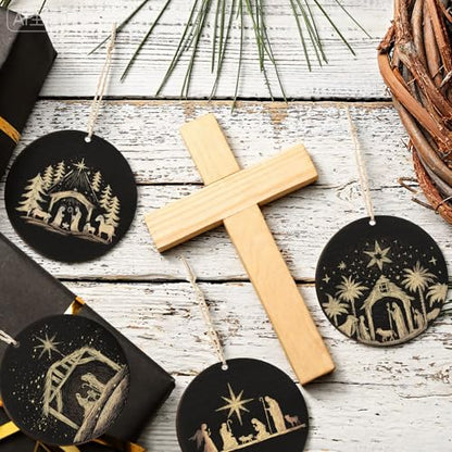 Thyle 8 Pcs Nativity Ornaments for Christmas Tree, 2.8" Wooden Religious