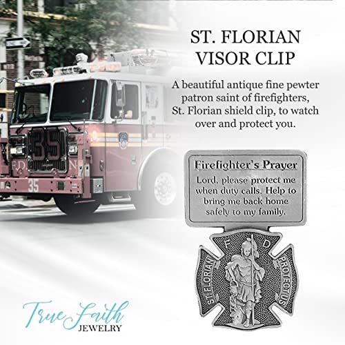 True Faith Jewelry Pewter St Florian Patron Saint of Firefighters Prayer Car Visor Clip, Fireman Gifts for Men and Women, Fine Pewter (92% Tin), 2-1/2 x 1-⅜ Inch - size: Crucifix 2
