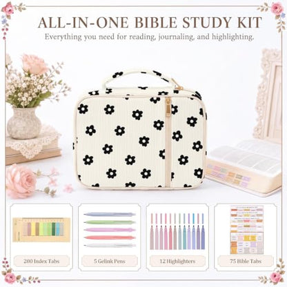 Britimes Bible Cover Case for Women, Bible Cover with Accessories, Daisy - color: Black White Floral