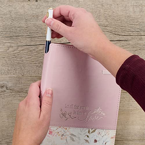 Christian Art Gifts Classic Journal w/Pen Holder & Elastic Closure, Done in Love - 1 Corinthians 16:14 Bible Verse, Inspirational Scripture Notebook ... Marker, 336 Lined Pages, Floral Dusty Lilac