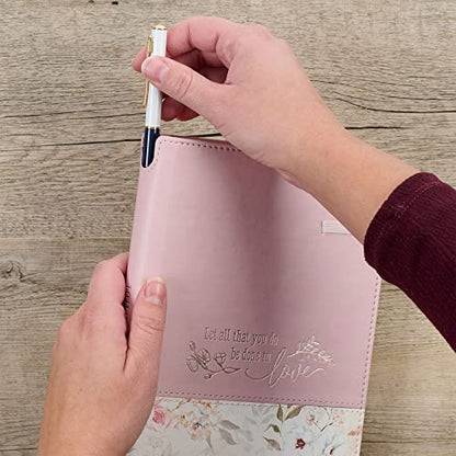 Christian Art Gifts Classic Journal w/Pen Holder & Elastic Closure, Done in Love - 1 Corinthians 16:14 Bible Verse, Inspirational Scripture Notebook ... Marker, 336 Lined Pages, Floral Dusty Lilac
