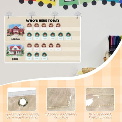 Attendance Pocket Chart for Classroom, Durable Classroom Management Pocket Chart 36 People Cards Included, Helping Hands Pocket Chart for Preschool Sunday School Kindergarten Daycare (Attendance） - color: White