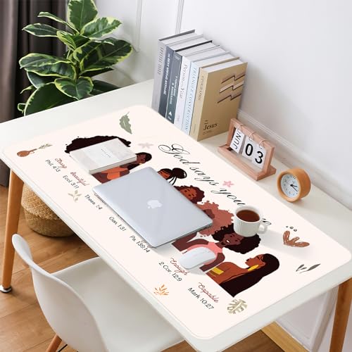AFRITEE Black Girl Desk Mat - Christian Inspirational Quote Large Gaming Mouse Pad, Black Art Gifts for Women, Office Desk Protector