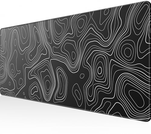 KTRIO Large Gaming Mouse Pad, 31.5 x 11.8 in, Black Topographic, XL - color: Black Topographic, size: 31.5l X 11.8w Inches