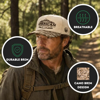 Trucker Hats for Men – Snapback Embroidered Design, Adjustable Fit – Funny Golf Hats, Fishing & Casual Wear - color: American Backcountry