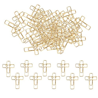 100PCS Gold Heart Cross Paper Clips, Heart Cross - Bible Study Supplies, christian gifts for women Jesus Bible Stuff bookmark journaling supplies accessories, easter eggs fillers, valentines day cards