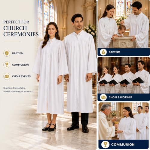 Happy Secret Adult Matte Choir Robe for Church, Graduation and Ceremonies - color: White, size: 54(5'9"-5'11")