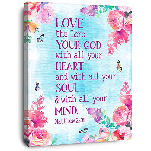 OTINGQD Love The Lord Your Lord With All Your Heart Matthew 22:38 Canvas Wall Art,Bible Verse Scripture Canvas Painting Prints for Christian Home Bedroom Office Church Religious Wall Decor - color: Matthew 22:38