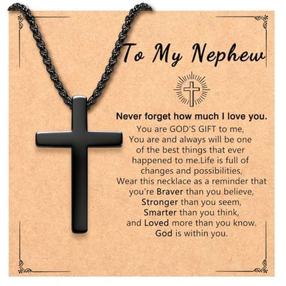Teen Boys Gifts Ideas Cross Necklace for Men Boys Son Grandson Nephew Birthday Christmas Gifts - style: Nephew