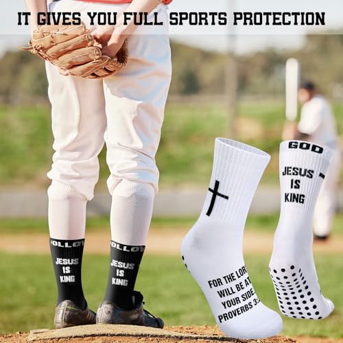 4 Pairs Cross Grip Soccer Socks, Us Size 6-12 - color: Black, White, style: Christian