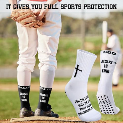 4 Pairs Cross Grip Soccer Socks, Us Size 6-12 - color: Black, White, style: Christian