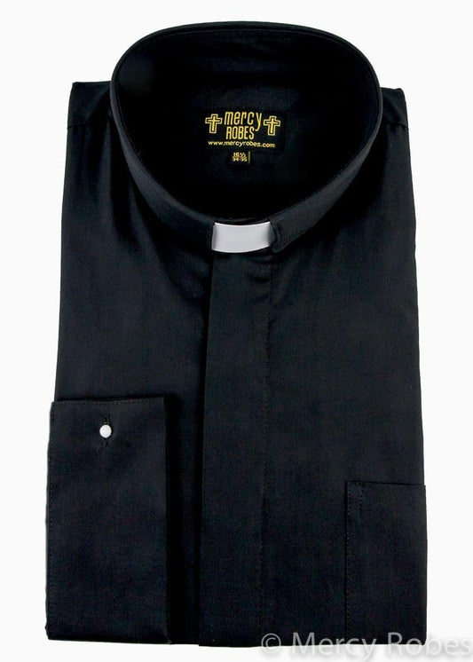 Mens Long Sleeves French Cuff Tab Clergy Shirt (Black) - size: 18" Neck 34"-35" Sleeve