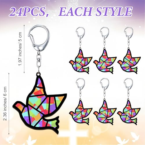 Yuntau 24 Pcs Religious Peace Dove Craft Christian Sunday School Keychain - style: Peace Dove