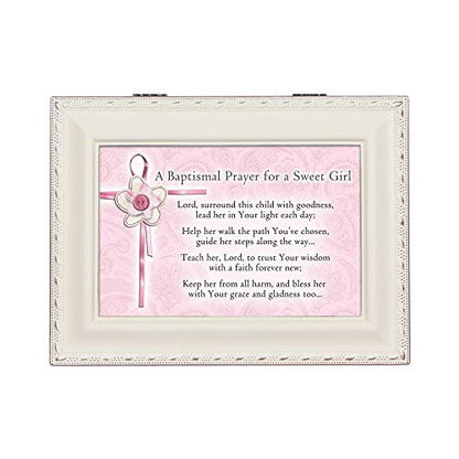 Cottage Garden Baptismal Prayer Keep Her from Harm Ivory Rope Trim Jewelry Music Box Plays Jesus Loves Me