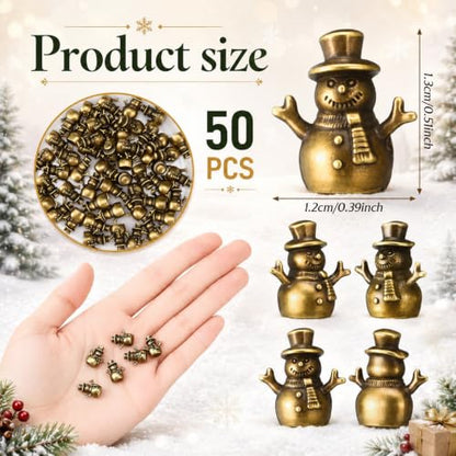 Civaner 50 Mini Brass Snowman Figurines, Tiny Christmas Snowman Decor - style: Snowman