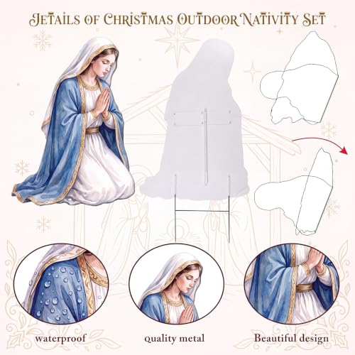 Shimeyao 3 Pcs Metal Christmas Outdoor Nativity Scene Set 54.3 Inch Large Christmas Holy Family Nativity Scene Decorations Includes Stakes Jesus Joseph Mary for Xmas Holiday Garden Decor - style: Classic