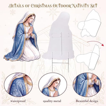 Shimeyao 3 Pcs Metal Christmas Outdoor Nativity Scene Set 54.3 Inch Large Christmas Holy Family Nativity Scene Decorations Includes Stakes Jesus Joseph Mary for Xmas Holiday Garden Decor - style: Classic