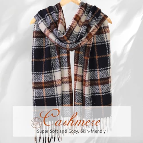 Clothirily Womens Winter Scarf, Oversized Long Blanket Plaid Shawl Wrap - color: Khaki & Black Plaid