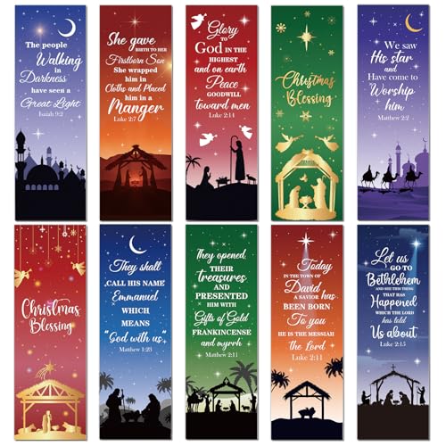 Christmas Nativity Bookmarks Gifts - 200 Pcs Christian Scripture Bookmarks Religious Jesus Nativity Book Mark Page Marker Clip for Women Men Xmas Sunday School Church Bible Study - color: Christmas Nativity