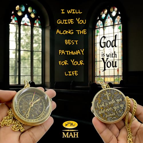 Handmade Religious Brass Compass Gift with Engraved & Embossed Faith Messages – Inspirational Christian Religious Gift Keepsake for Baptism, Confirmation, Christening, First Communion or Christmas - style: God is with You – Edition 2