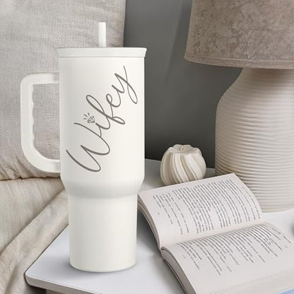 SANDJEST Gift for Wife from Husband – 40oz Insulated Stainless Steel Tumbler with Handle and Straw, Gifts for Anniversary, Birthday, Christmas, Valentine, Coffee Travel Mug - color: Wife 2