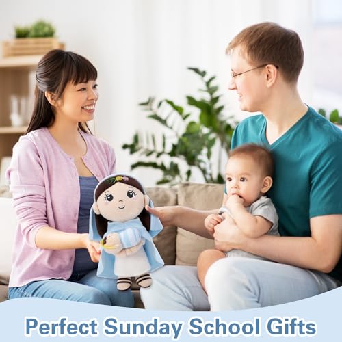 Mary Kids' Plush Toy Pillow – Exquisite Virgin Mary Baby Jesus Doll Perfect for First Communion 12 Inch - style: Blue Mary