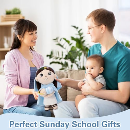 Mary Kids' Plush Toy Pillow – Exquisite Virgin Mary Baby Jesus Doll Perfect for First Communion 12 Inch - style: Blue Mary