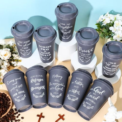 Skylety 20 Pack Christian Gifts Bulk 16oz Bible Verse Tumbler with Lids - color: Gray
