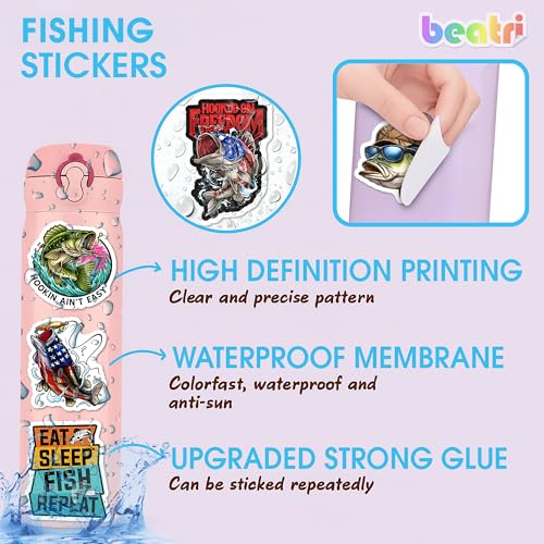 BEATRI Fishing Stickers 50Pcs Vinyl Waterproof Fishing Decor - color: Fishing Stickers