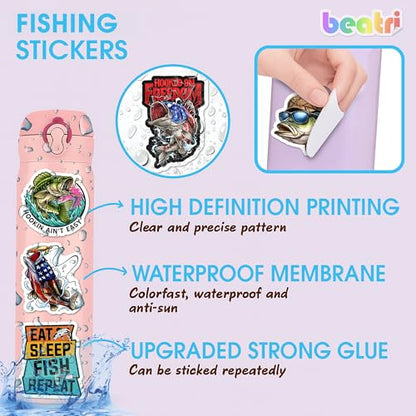 BEATRI Fishing Stickers 50Pcs Vinyl Waterproof Fishing Decor - color: Fishing Stickers