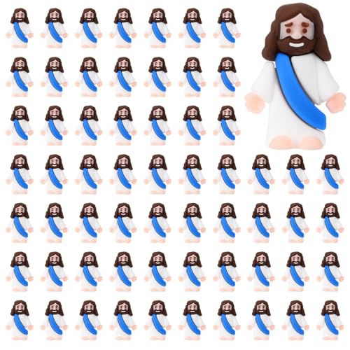 Bememo 100 Pcs Jesus Toys Original Design Mini Rubber Little Jesus Figurine to Hide and Seek Religious Party Favors Sunday School Craft Baptism Gifts for Easter Egg Stuffers(Blue) - color: Blue