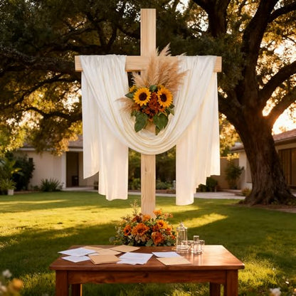 71Inch Large Wooden Cross for Wedding White Ribbon Eucalyptus Garland White - color: White, size: 71Inch