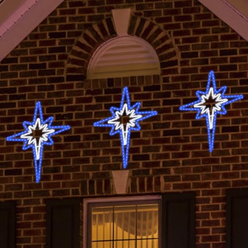 Large 43"x32" Twinkle Bethlehem Star, Pre-lit 216 Super-Bright LED Outdoor Christmas Decoration with 11 Functions and Timer Waterproof for Outdoor Home Party Wall(Blue and White) - size: Ultra-Large 43"x32" Blue and White