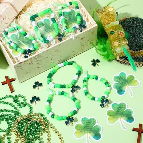 VioraWhite 20 Christian St. Patrick's Day Beads Bracelet Crafts for Jewelry Making Irish Bead Kit DIY Lucky Shamrock Charms Holy Trinity Irish Blessing Gift Card for Church Religious