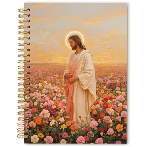 Christian Easter Jesus Notebook Journal, Wildflower Halo Jesus Resurrection Bible Prayer Spiral Hardcover Notebook Journal for School Office Work, 5.5x8.3 Inch - color: God Among The Flowers