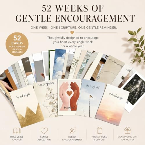 52 Bible Verse Cards with Wooden Stand in Gift Box - Christian Encouragement & Affirmation Scripture Cards - Daily Inspirational Prayer Cards for Women - Spiritual Devotional Gift with Gold Foil Accents - color: 52WEEK