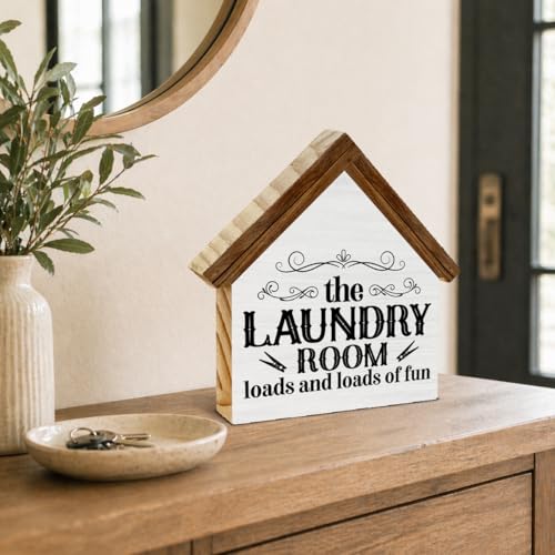 Laundry Room Decor, Loads and Loads of Fun House Shaped Wooden Sign - color: laundry