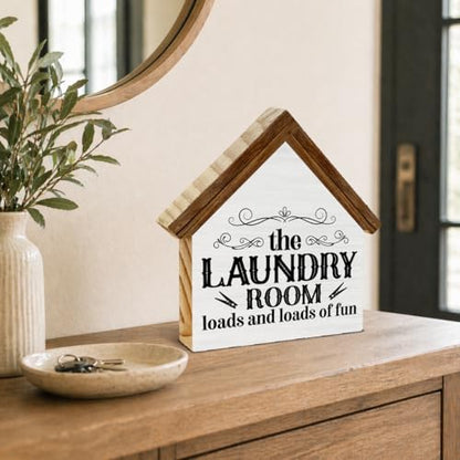 Laundry Room Decor, Loads and Loads of Fun House Shaped Wooden Sign - color: laundry