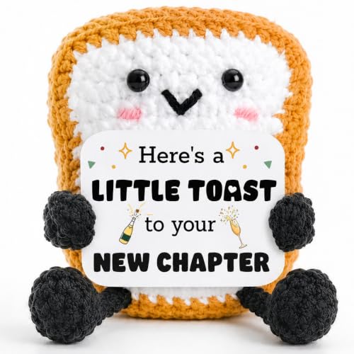 Cute Positive Crochet Toast “Here’s a Little Toast to Your New Chapter”, New Home Moving Gift, New Job Gift, Promotion Retirement Gifts for Women Friends, Farewell Gifts for Coworkers - color: New Chapter